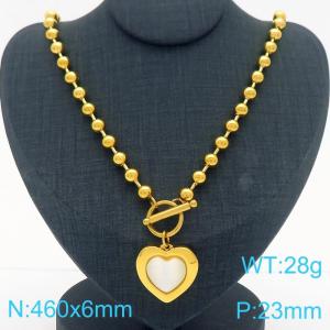 460X6MM Round Bead Chain Stainless Steel Necklace Women's Party Colorful Stone Love Jewelry Gold Color - KN290489-Z