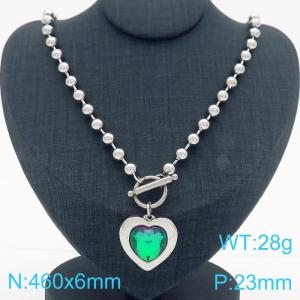 460X6MM Round Bead Chain Stainless Steel Necklace Women's Party Colorful Stone Love Jewelry Silver Color - KN290491-Z