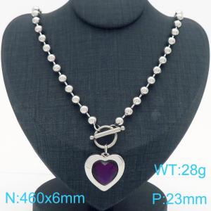 460X6MM Round Bead Chain Stainless Steel Necklace Women's Party Colorful Stone Love Jewelry Silver Color - KN290492-Z