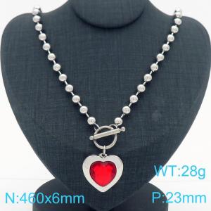 460X6MM Round Bead Chain Stainless Steel Necklace Women's Party Colorful Stone Love Jewelry Silver Color - KN290493-Z