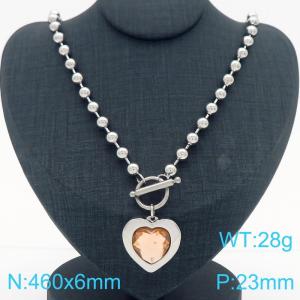 460X6MM Round Bead Chain Stainless Steel Necklace Women's Party Colorful Stone Love Jewelry Silver Color - KN290496-Z