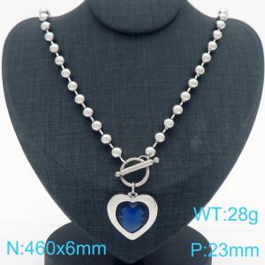 460X6MM Round Bead Chain Stainless Steel Necklace Women's Party Colorful Stone Love Jewelry Silver Color - KN290497-Z