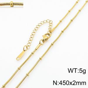Simple and personalized stainless steel 450 × 2mm spaced round bead chain lobster buckle temperament gold necklace - KN290524-Z