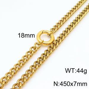 7mm stainless steel Cuban chain spring buckle necklace - KN290598-Z
