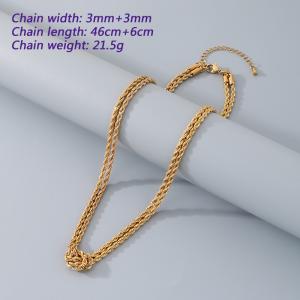 Stainless steel double layer Fried Dough Twists chain necklace - KN290946-Z