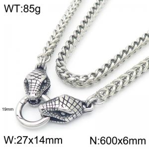 Hip hop style stainless steel men's snake head necklace - KN290998-Z