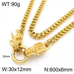 Hip hop style stainless steel men's dragon head necklace - KN291040-Z