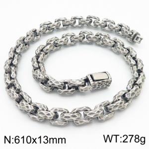 Vintage style antique silver hammer pattern stainless steel men's necklace - KN291044-KJX