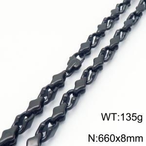 Vintage Shiny Black Openwork Stainless Steel Necklace - KN291105-KFC