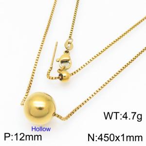 European and American fashion stainless steel square pearl chain string 12mm hollow gold round beads women's jewelry charm gold necklace - KN291136-Z
