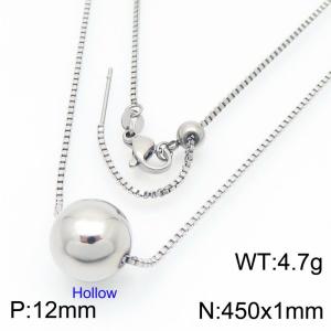 European and American fashion stainless steel square pearl chain string 12mm hollow round beads women's jewelry charm silver necklace - KN291137-Z