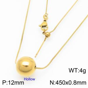 European and American fashion stainless steel snake bone chain string 12mm hollow gold round beads women's jewelry charm gold necklace - KN291138-Z