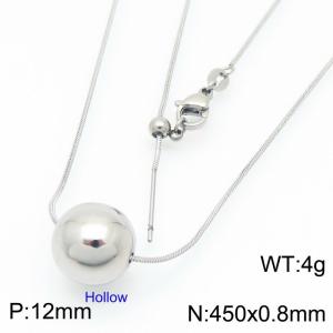 European and American fashion stainless steel snake bone chain string 12mm hollow round beads women's jewelry charm silver necklace - KN291139-Z