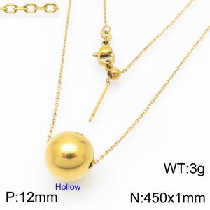 European and American fashion stainless steel O-shaped chain string 12mm hollow gold round beads women's jewelry charm gold necklace - KN291144-Z