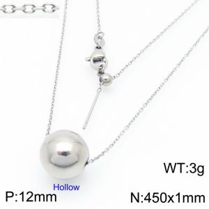 European and American fashion stainless steel O-shaped chain string 12mm hollow round beads women's jewelry charm silver necklace - KN291145-Z