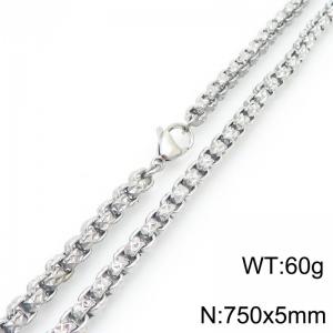 750 × 5mm stainless steel simple and fashionable creative wrinkled square pearl chain lobster buckle jewelry charm silver necklace - KN291254-Z