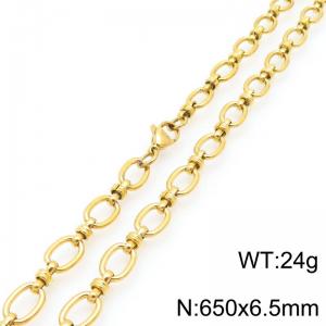 650mm Fashion Stainless Steel Oval Hollow Necklace Circle Knot Chain 18k Gold Necklaces For Women Men - KN291357-Z