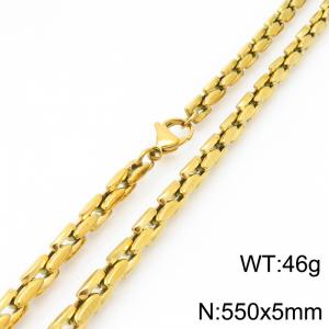 5mm Stainless Steel Link Chain Necklaces For Men And Women Simple Fashion Gold Color Jewelry - KN291383-Z