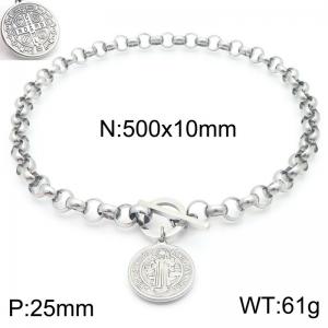 Stainless steel polished OT buckle round pearl bracelet paired with religious pendant - KN291443-Z