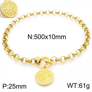 Stainless steel polished OT buckle round pearl bracelet paired with religious pendant - KN291444-Z