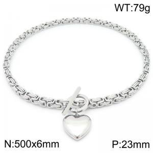 Stainless steel polished OT buckle emperor chain bracelet paired with smooth heart-shaped pendant - KN291445-Z