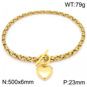 Stainless steel polished OT buckle emperor chain bracelet paired with smooth heart-shaped pendant - KN291446-Z