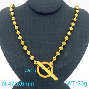 Stainless steel polished OT buckle round bead necklace - KN291452-Z