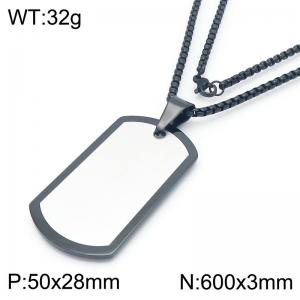 European and American fashion personality stainless steel square pearl chain hanging shield pendant domineering black necklace - KN291683-KFC