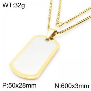 European and American fashion personality stainless steel square pearl chain hanging shield pendant domineering gold necklace - KN291684-KFC