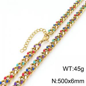 Fashionable stainless steel 500 × 6mm creative color dropper Cuban chain lobster buckle jewelry charm gold necklace - KN291687-Z