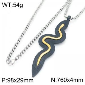 Fashionable and personalized stainless steel creative layering gold&black snake pendant temperament silver necklace - KN291689-GC