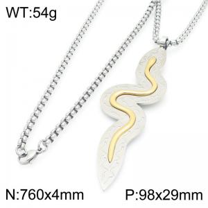 Fashionable and personalized stainless steel creative layering gold&silver snake pendant temperament silver necklace - KN291690-GC
