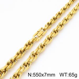 Stainless steel jewelry buckle, gold striped double chain necklace - KN291694-Z