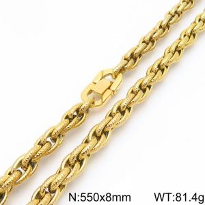 Stainless steel jewelry buckle with gold hammer pattern double woven chain necklace - KN291724-Z