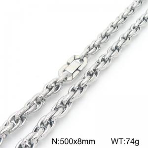 Stainless steel jewelry buckle with hammered pattern double woven chain necklace - KN291728-Z