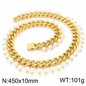 Stainless steel Cuban necklace paired with a circle of pearl pendants - KN291734-Z
