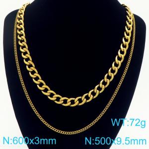 Stainless steel double-layer Figaro layered necklace - KN291740-Z