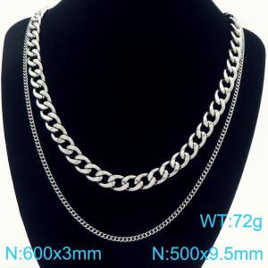 Stainless steel double-layer Figaro layered necklace - KN291741-Z