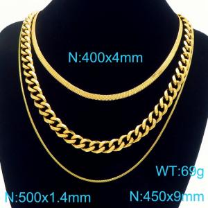 Stainless steel personalized Cuban necklace three piece set - KN291748-Z