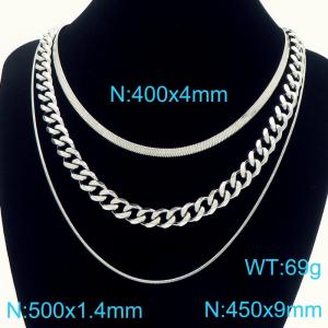 Stainless steel personalized Cuban necklace three piece set - KN291749-Z