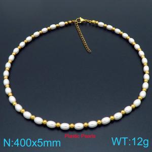 Fashion pearl chain paired with stainless steel bead necklace - KN291753-Z