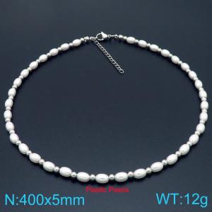 Fashion pearl chain paired with stainless steel bead necklace - KN291754-Z
