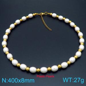 Fashion pearl chain paired with stainless steel bead necklace - KN291755-Z