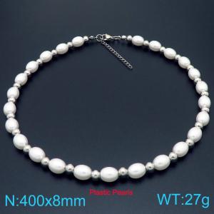 Fashion pearl chain paired with stainless steel bead necklace - KN291756-Z