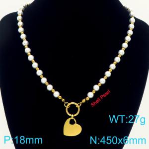 Fashionable OT buckle pearl and stainless steel perforated bead combination necklace paired with heart-shaped pendant - KN291760-Z