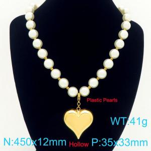 Fashion stainless steel chain with pearl necklace paired with hollow heart pendant - KN291761-Z
