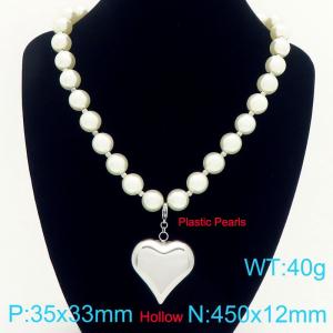 Fashion stainless steel chain with pearl necklace paired with hollow heart pendant - KN291762-Z