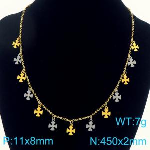 Stainless steel necklace paired with multiple steel and gold cross accessories - KN291767-Z