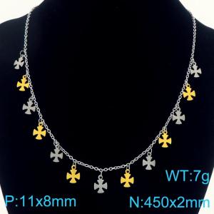 Stainless steel necklace paired with multiple steel and gold cross accessories - KN291768-Z