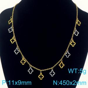Stainless steel necklace paired with multiple steel and gold cross accessories - KN291772-Z